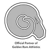 Logo of Golden Ram Athletics featuring a stylized ram's head in gray and white, with partner text below.